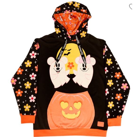 Disney Loungefly Mickey & Minnie Floral Ghost Glow in the Dark Unisex Hoodie NEW - Picture 7 of 11